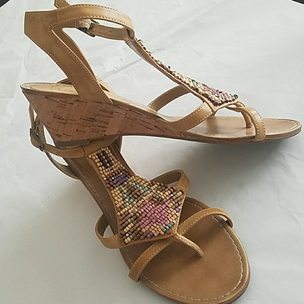 Nickels Beaded Cork Wedge Sandals